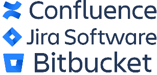 Confluence, Jira, and Bitbucket logos