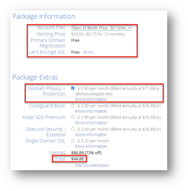 suggested options for bluehost shared hosting