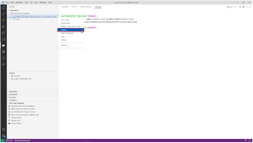 Docker Inspect Container in VSCode