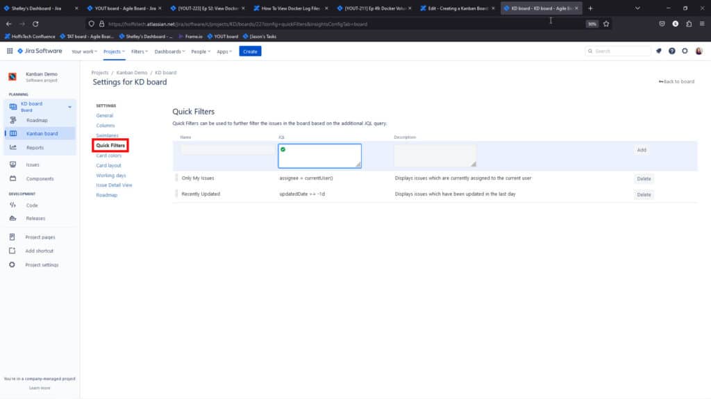 Creating a Filter in a Kanban Board